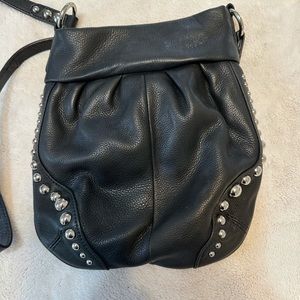 B Makowsky Black leather bag with silver hardware.